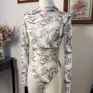 Dragon Tattoo Grunge Print Soft Mesh Sexy Bodysuit